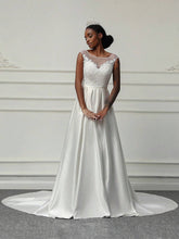Elegant Appliqued Beaded Satin Wedding Dress